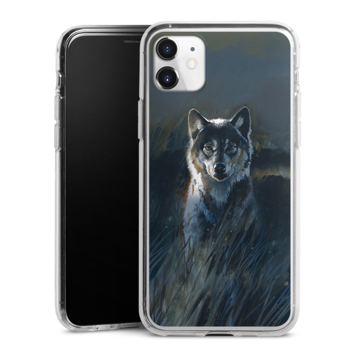 iPhone 11 Handy Silikon Hülle Case transparent Handyhülle Nature Wolf Painting Silikon Case