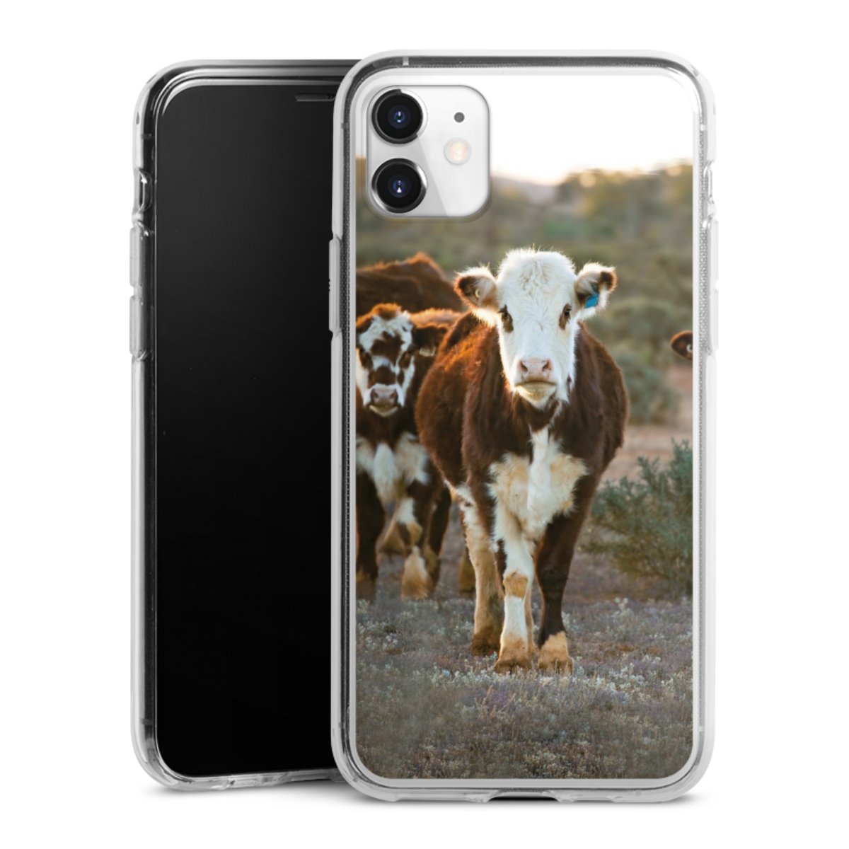 iPhone 11 Handy Silikon Hülle Case transparent Handyhülle Cow Farmer Calf Silikon Case