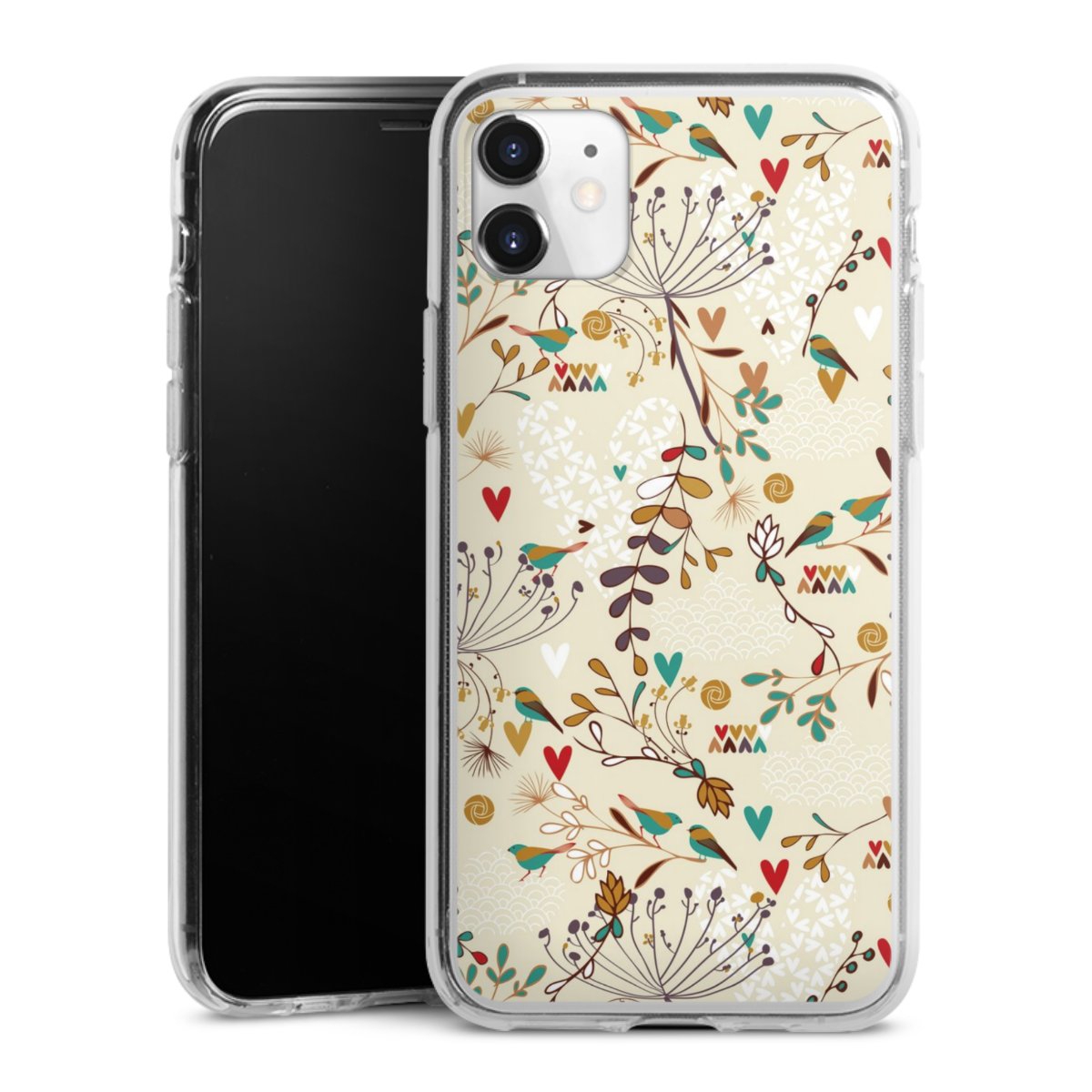 iPhone 11 Handy Silikon Hülle Case transparent Handyhülle Bird Flowers Retro Silikon Case