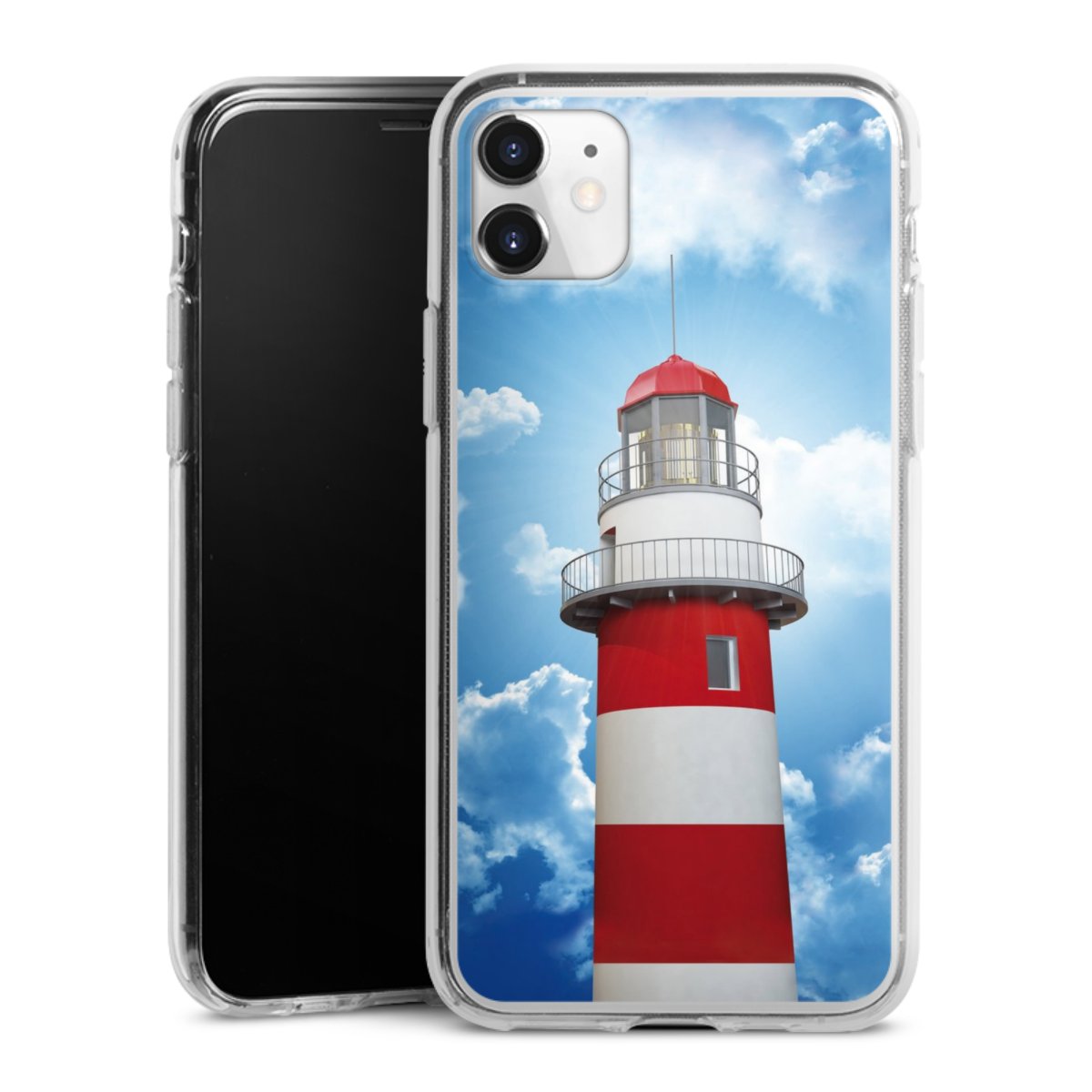 iPhone 11 Handy Silikon Hülle Case transparent Handyhülle Lighthouse Sky Cloud Silikon Case