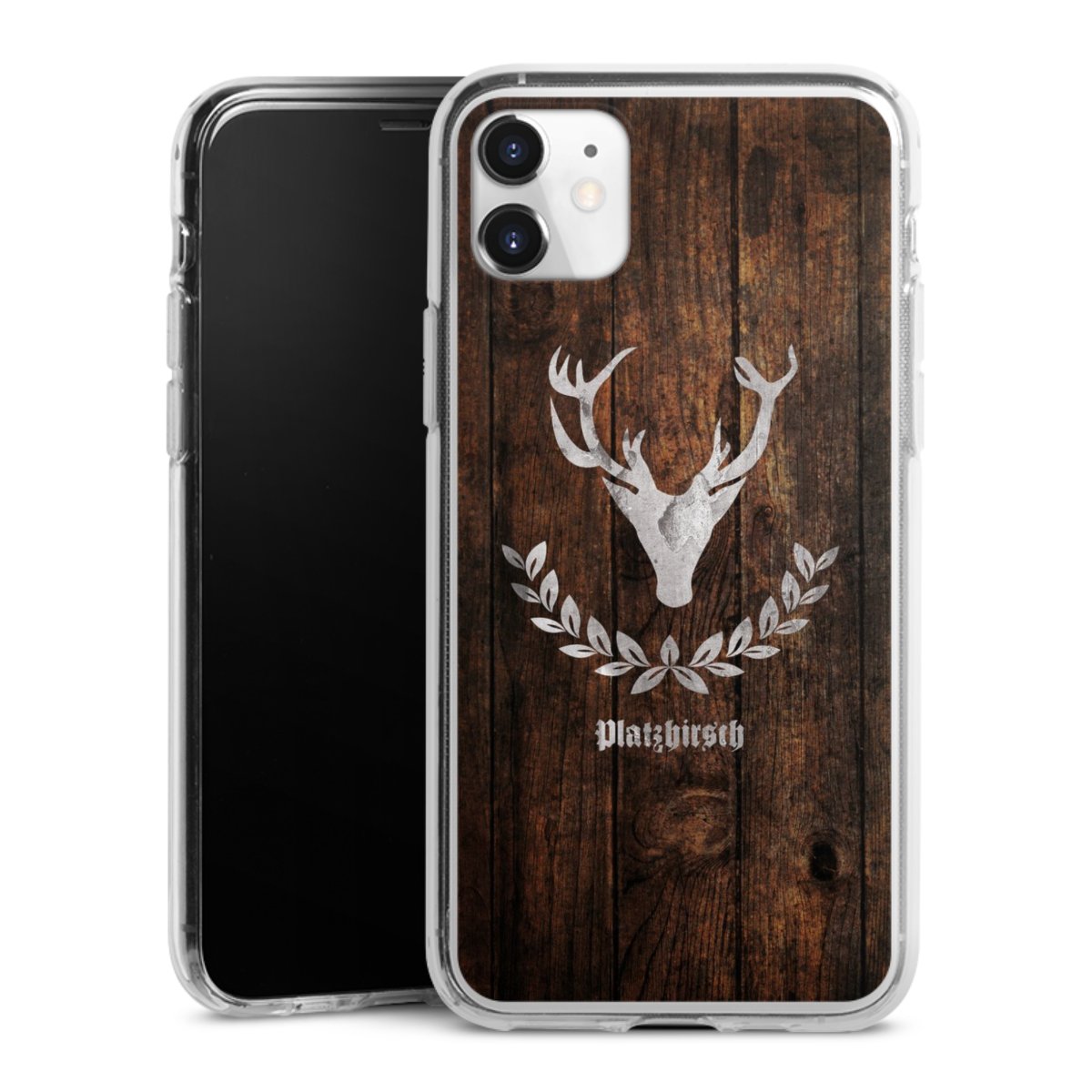 iPhone 11 Handy Silikon Hülle Case transparent Handyhülle Deer Wood Wooden Look Silikon Case