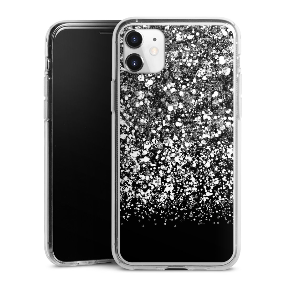 iPhone 11 Handy Silikon Hülle Case transparent Handyhülle Glitzer Snowflake Muster Silikon Case