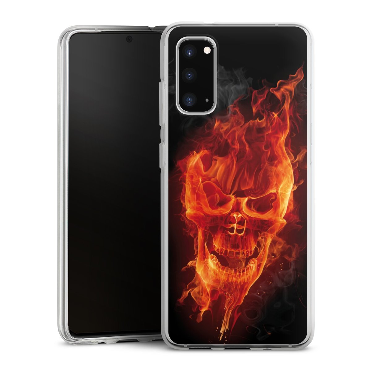 Galaxy S20 Handy Silikon Hülle Case transparent Handyhülle Totenkopf Skull Fire Silikon Case