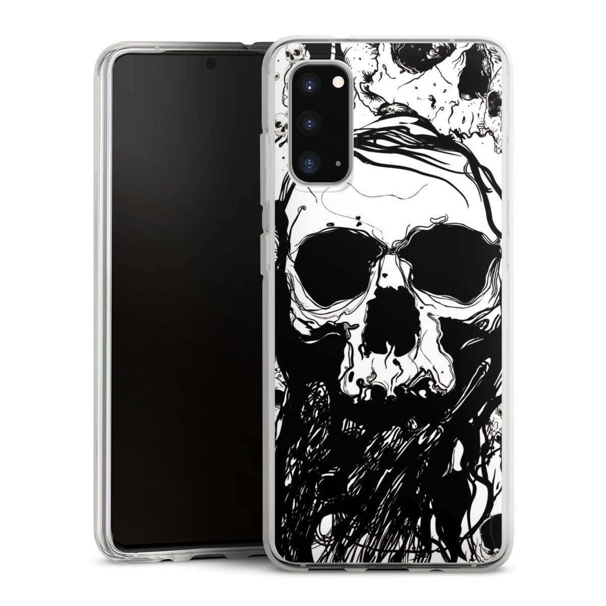 Galaxy S20 Handy Silikon Hülle Case transparent Handyhülle Totenkopf Halloween Silikon Case