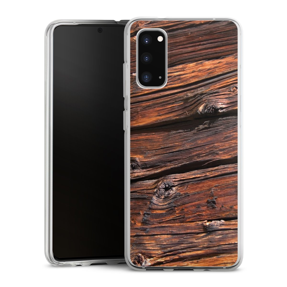 Galaxy S20 Handy Silikon Hülle Case transparent Handyhülle Beams Wooden Look Wood Silikon Case