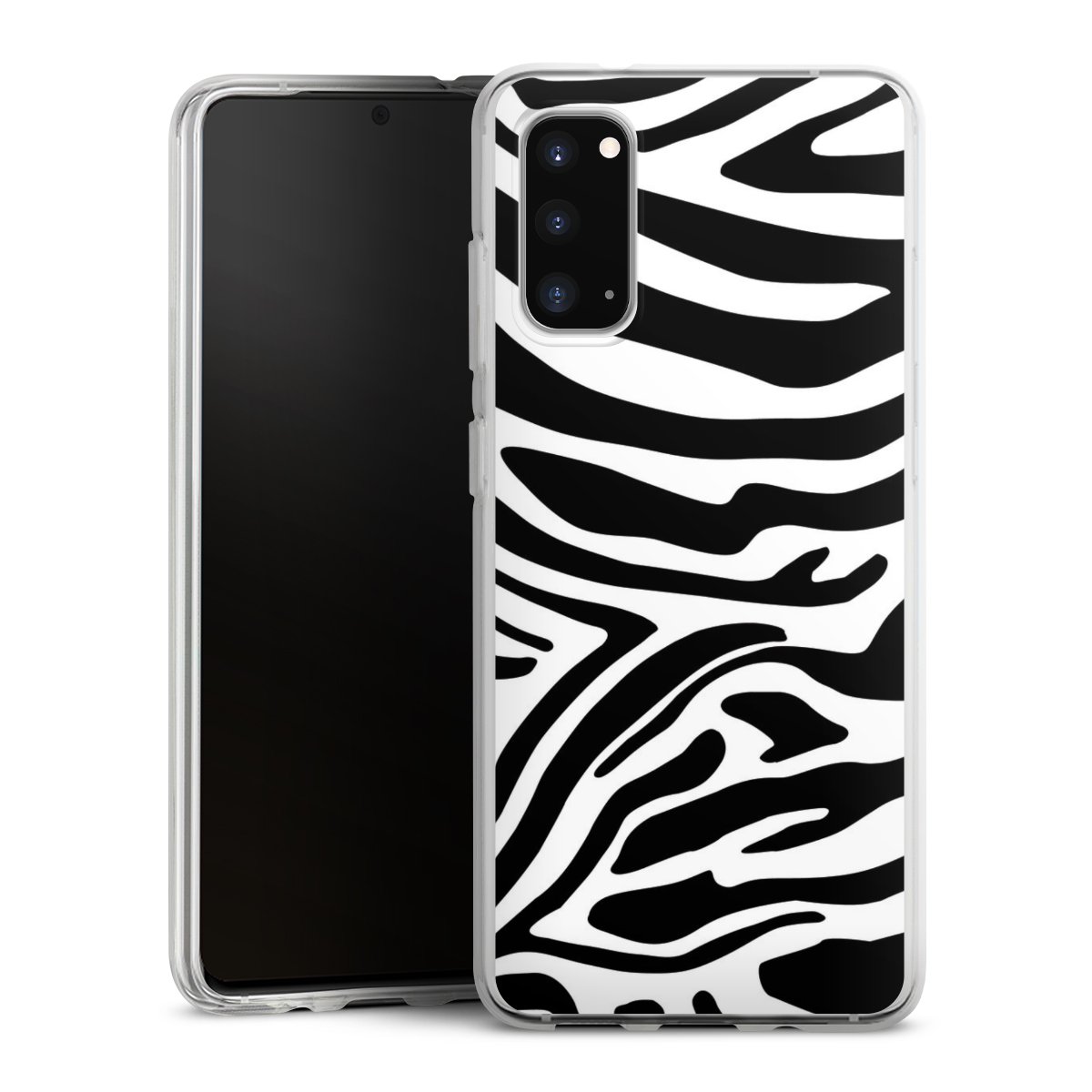 Galaxy S20 Handy Silikon Hülle Case transparent Handyhülle Zebra Animal Look Animal Print Silikon Case