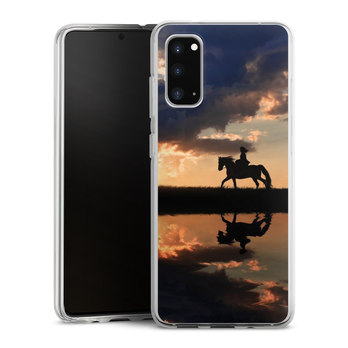 Galaxy S20 Handy Silikon Hülle Case transparent Handyhülle Horse Sunset Horseback Riding Silikon Case