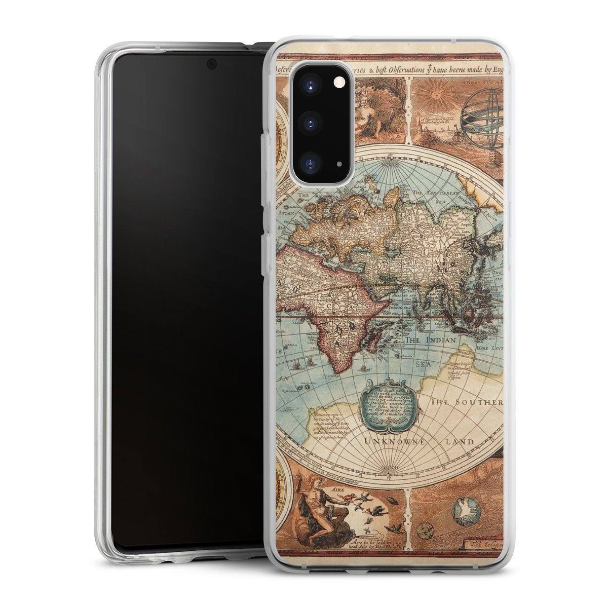 Galaxy S20 Handy Silikon Hülle Case transparent Handyhülle World Map Vintage Map Silikon Case