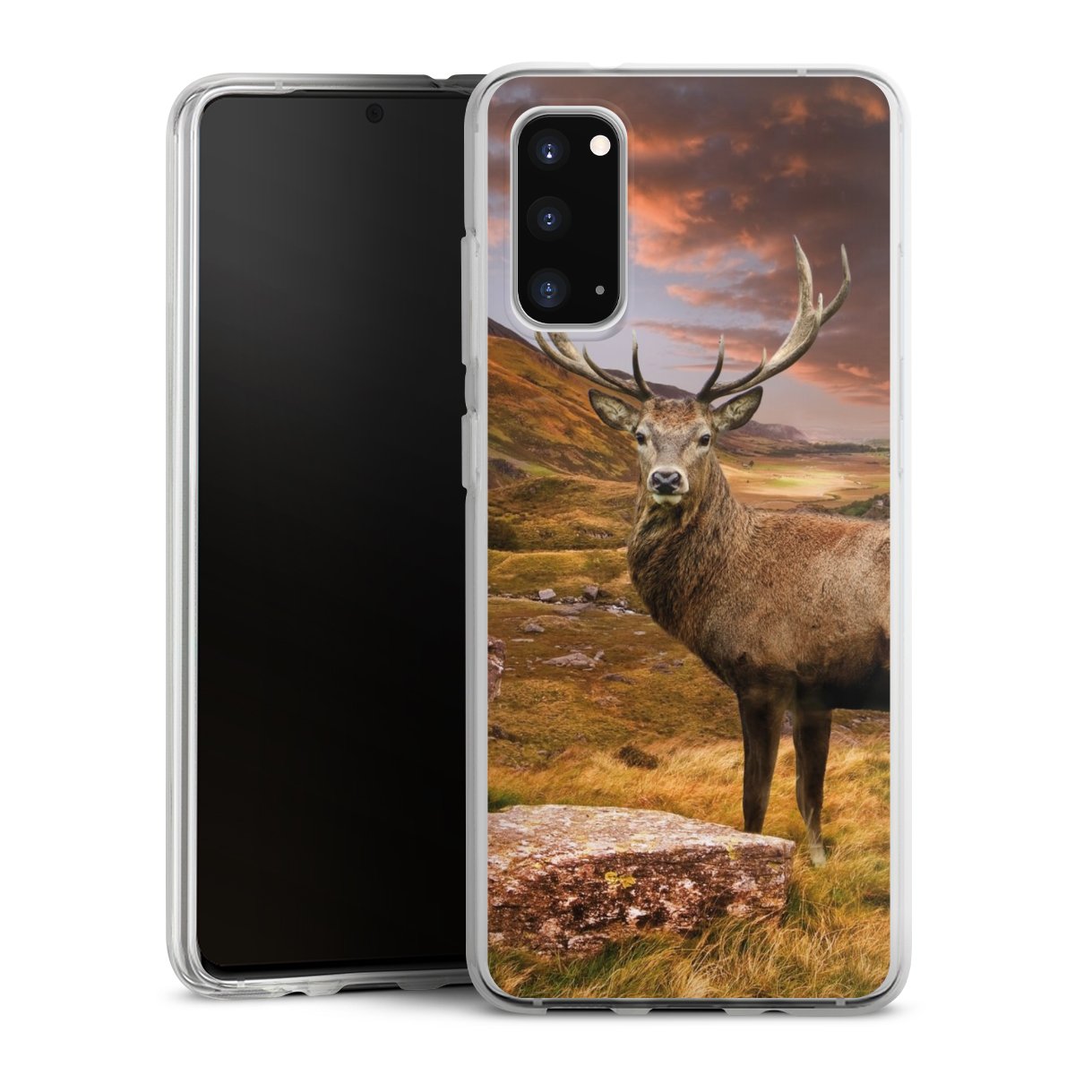 Galaxy S20 Handy Silikon Hülle Case transparent Handyhülle Meadow Mountain Deer Silikon Case