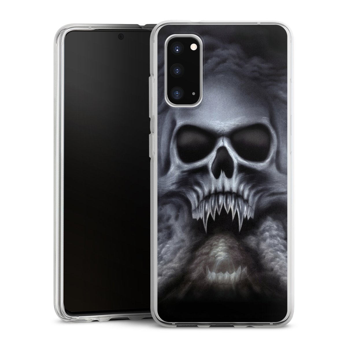 Galaxy S20 Handy Silikon Hülle Case transparent Handyhülle Totenkopf Skull Silikon Case