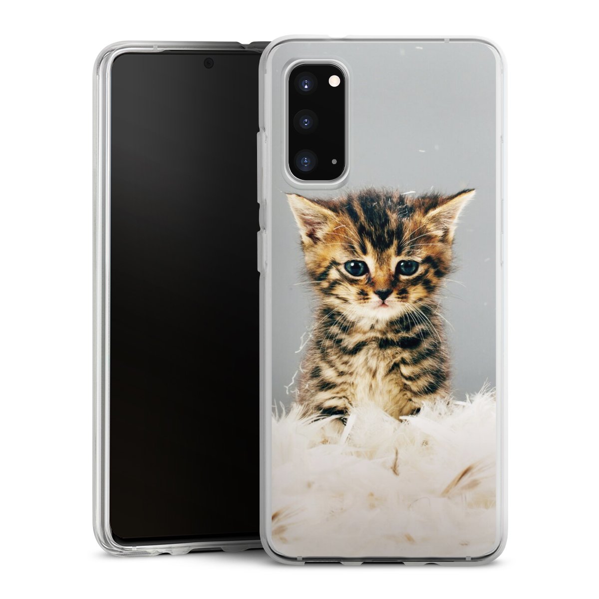 Galaxy S20 Handy Silikon Hülle Case transparent Handyhülle Cat Feather Pet Silikon Case