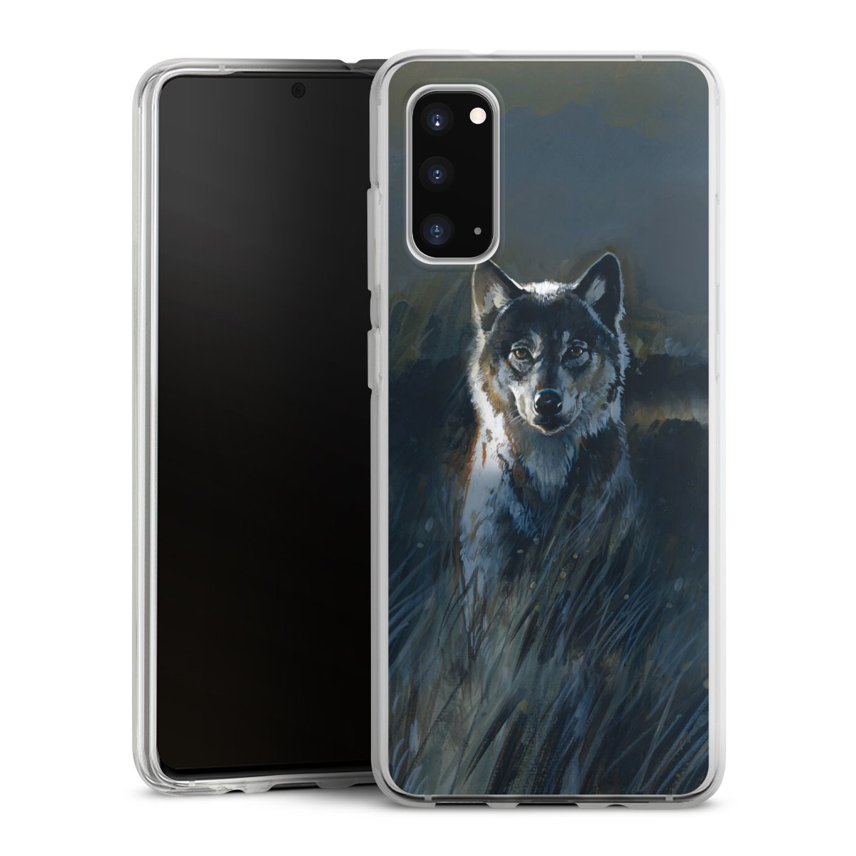 Galaxy S20 Handy Silikon Hülle Case transparent Handyhülle Nature Wolf Painting Silikon Case