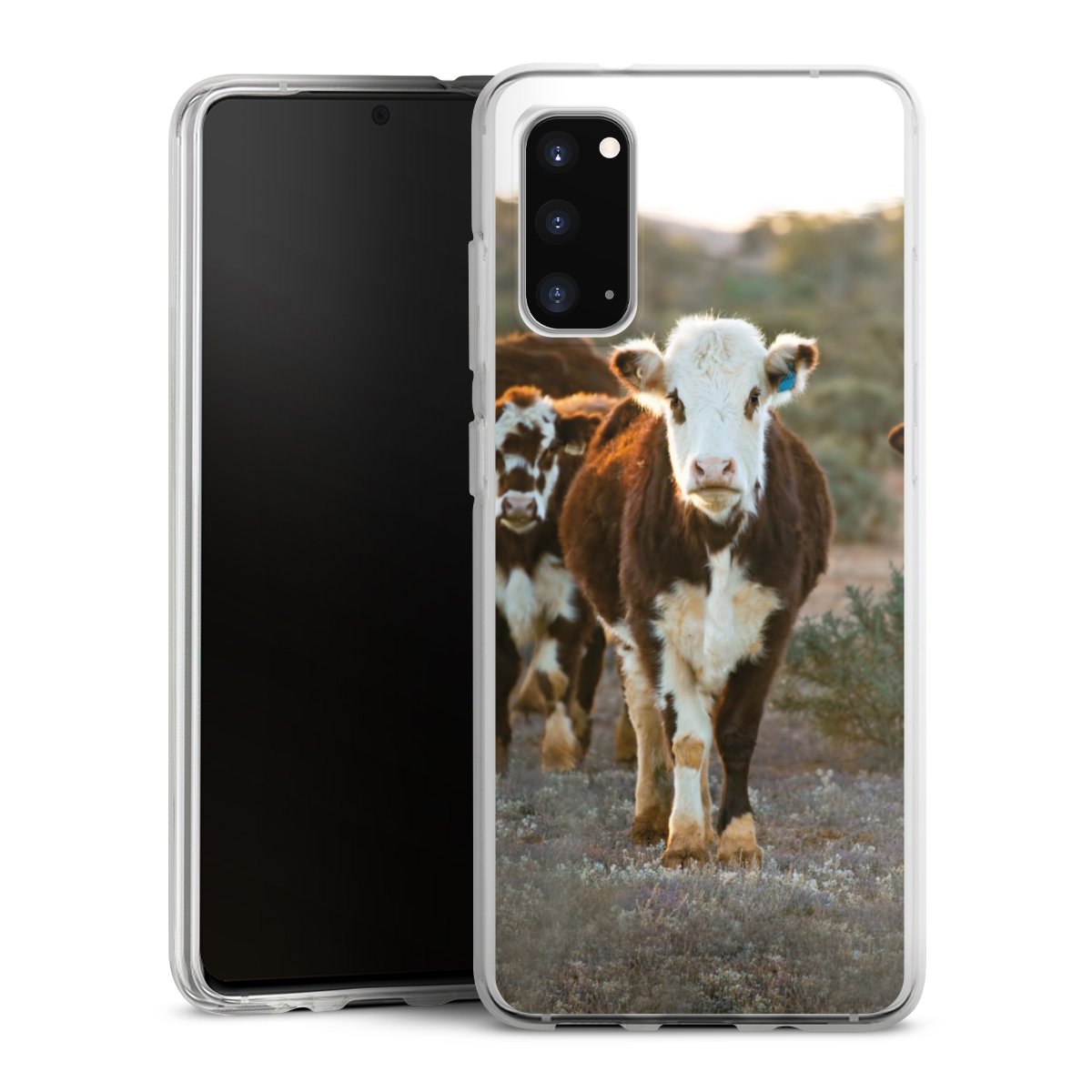 Galaxy S20 Handy Silikon Hülle Case transparent Handyhülle Cow Farmer Calf Silikon Case