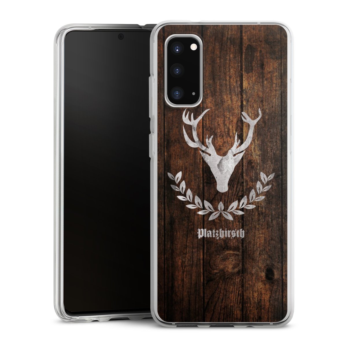 Galaxy S20 Handy Silikon Hülle Case transparent Handyhülle Deer Wood Wooden Look Silikon Case