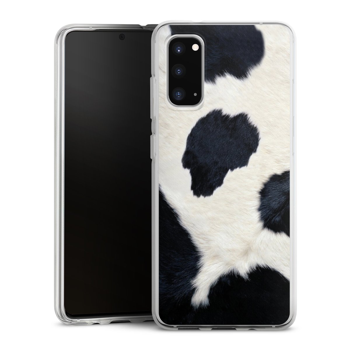 Galaxy S20 Handy Silikon Hülle Case transparent Handyhülle Animal Look Animal Print Cow Skin Silikon Case