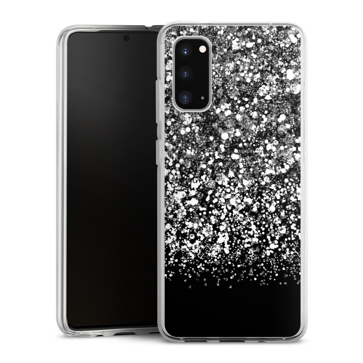 Galaxy S20 Handy Silikon Hülle Case transparent Handyhülle Glitzer Snowflake Muster Silikon Case