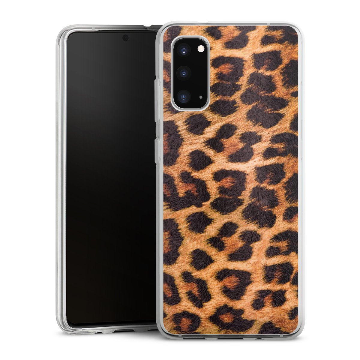 Galaxy S20 Handy Silikon Hülle Case transparent Handyhülle Animal Print Leopard Fur Silikon Case