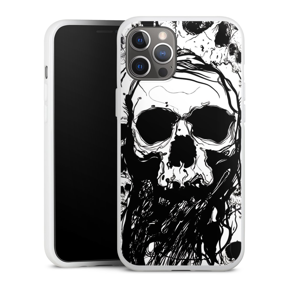 iPhone 12 Pro Max Handy Silikon Hülle Case weiß Handyhülle Totenkopf Halloween Silikon Case