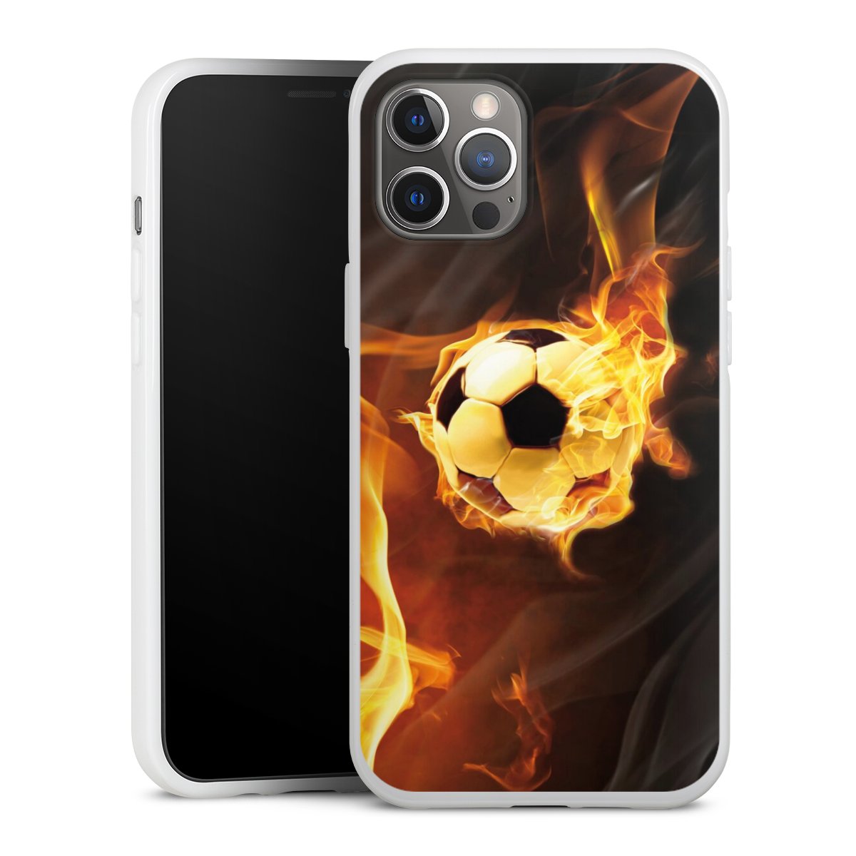 iPhone 12 Pro Max Handy Silikon Hülle Case weiß Handyhülle Ball Fire Soccer Silikon Case