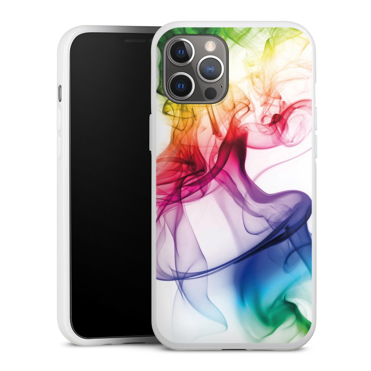 iPhone 12 Pro Max Handy Silikon Hülle Case weiß Handyhülle Water Colour Rainbow Silikon Case