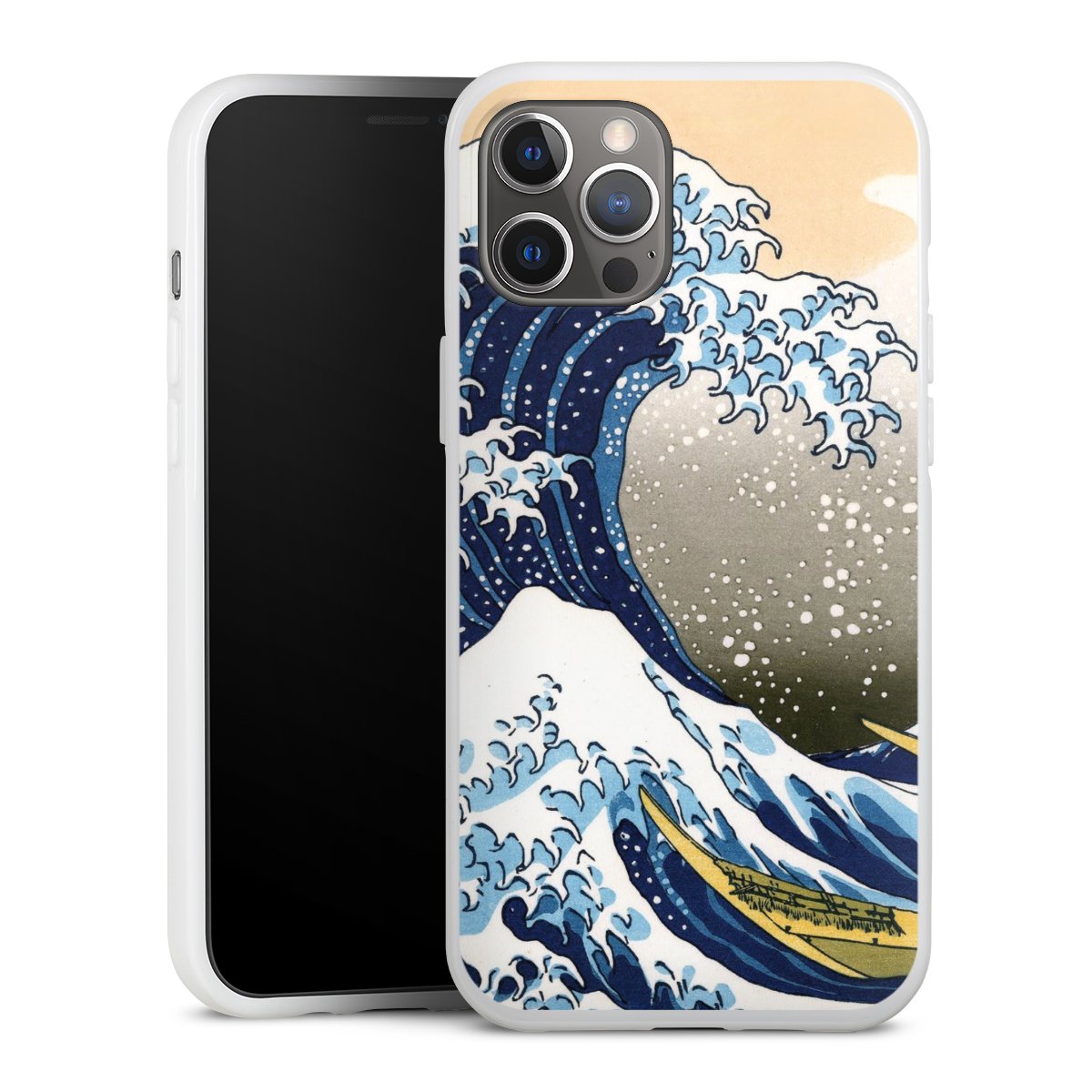 iPhone 12 Pro Max Handy Silikon Hülle Case weiß Handyhülle Kunst Katsushika Hokusai Die Große Welle Vor Kanagawa Silikon Case