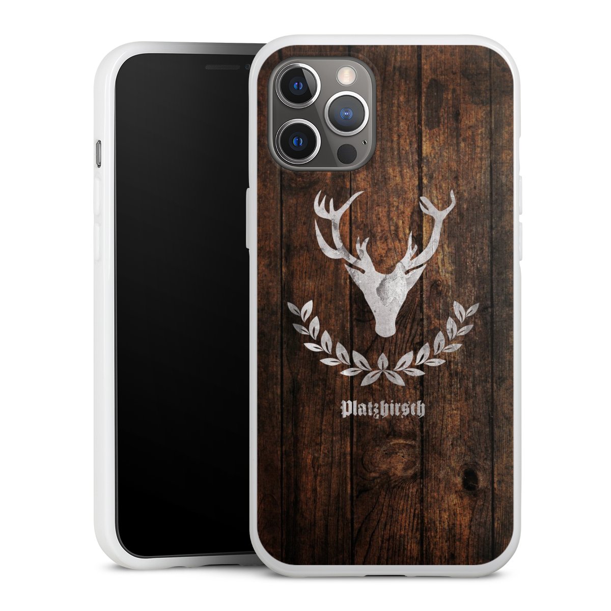 iPhone 12 Pro Max Handy Silikon Hülle Case weiß Handyhülle Deer Wood Wooden Look Silikon Case