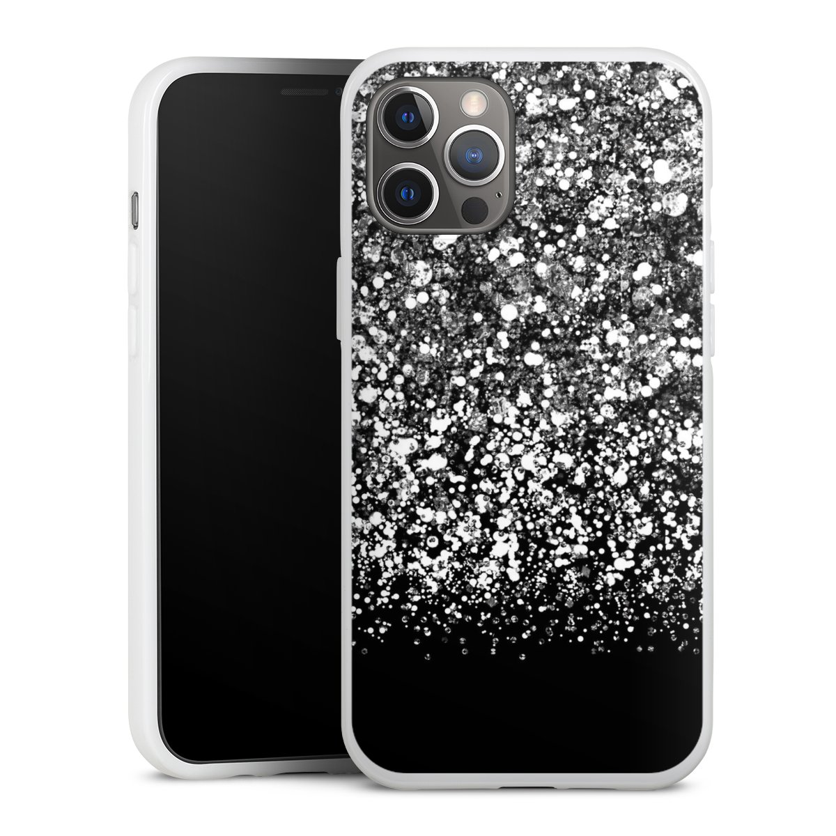 iPhone 12 Pro Max Handy Silikon Hülle Case weiß Handyhülle Glitzer Snowflake Muster Silikon Case