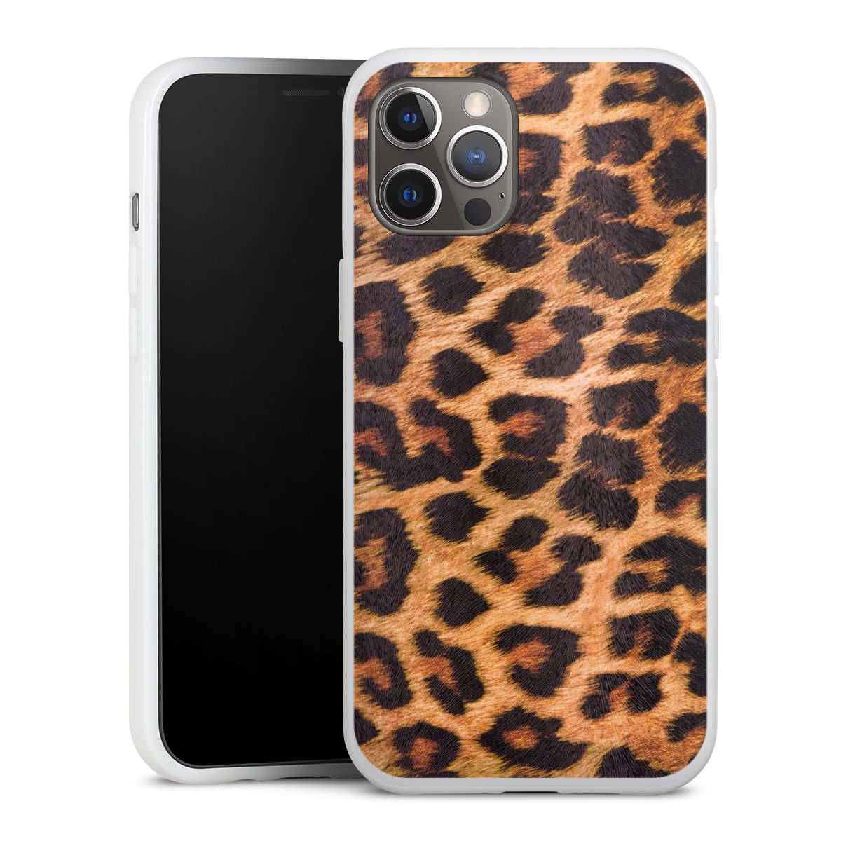 iPhone 12 Pro Max Handy Silikon Hülle Case weiß Handyhülle Animal Print Leopard Fur Silikon Case