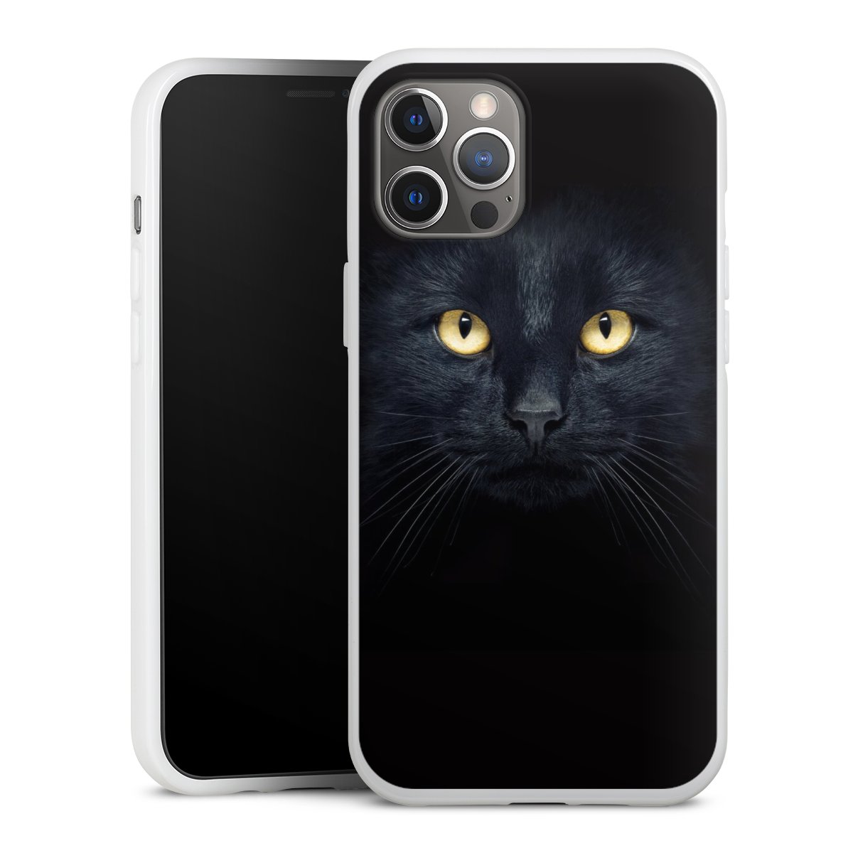 iPhone 12 Pro Max Handy Silikon Hülle Case weiß Handyhülle Eye Cat Black Silikon Case