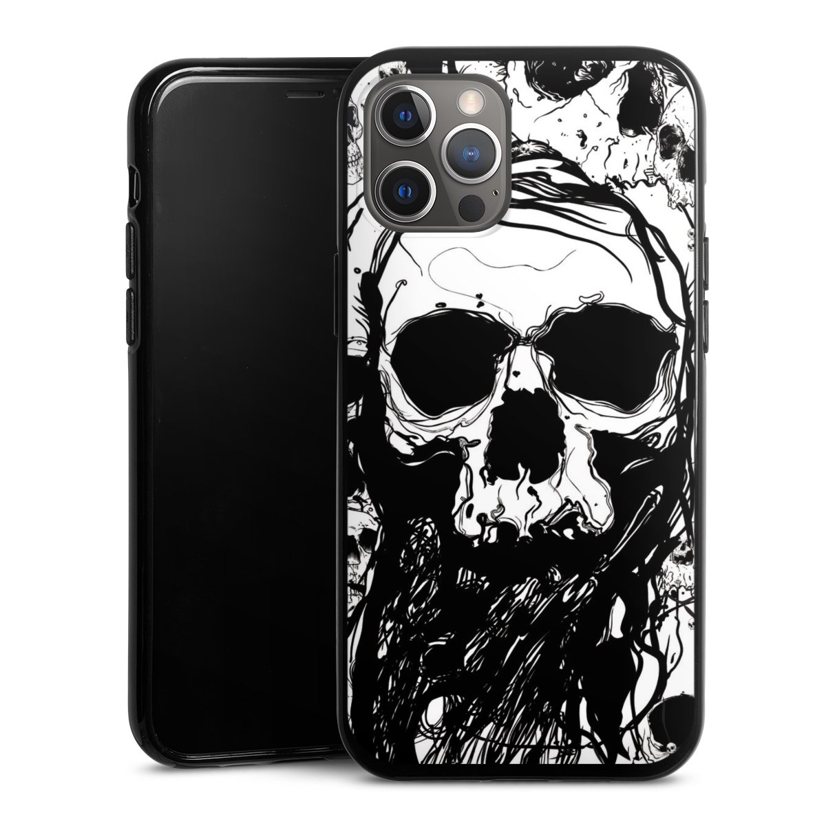 iPhone 12 Pro Max Handy Silikon Hülle Case schwarz Handyhülle Totenkopf Halloween