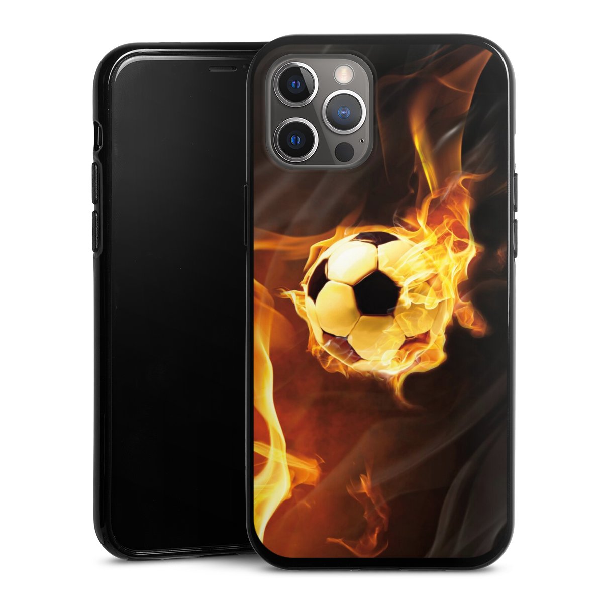 iPhone 12 Pro Max Handy Silikon Hülle Case schwarz Handyhülle Ball Fire Soccer