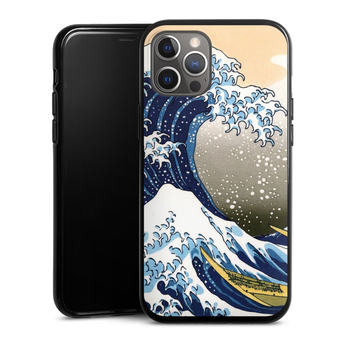 iPhone 12 Pro Max Handy Silikon Hülle Case schwarz Handyhülle Kunst Katsushika Hokusai Die Große Welle Vor Kanagawa