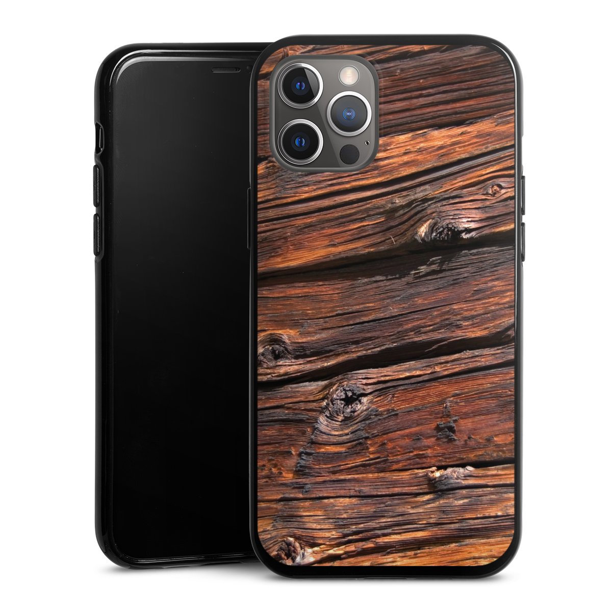 iPhone 12 Pro Max Handy Silikon Hülle Case schwarz Handyhülle Beams Wooden Look Wood