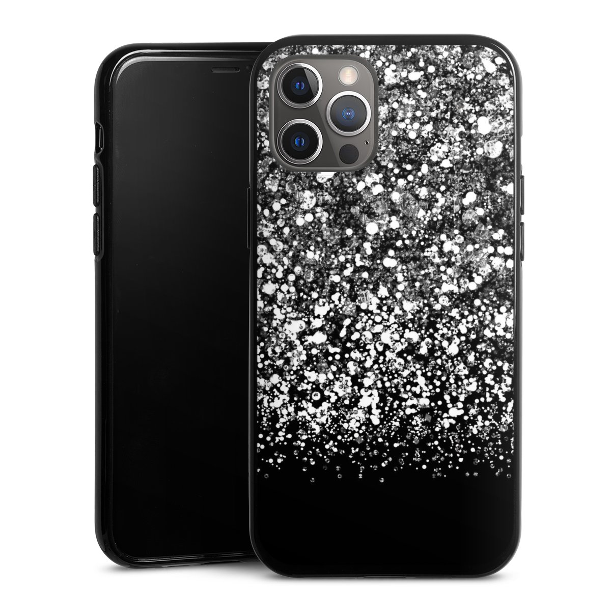 iPhone 12 Pro Max Handy Silikon Hülle Case schwarz Handyhülle Glitzer Snowflake Muster