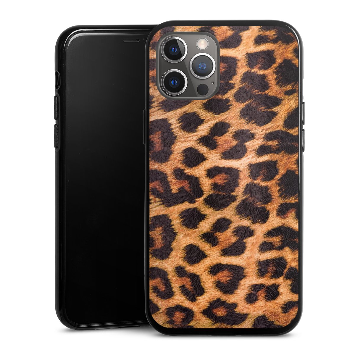 iPhone 12 Pro Max Handy Silikon Hülle Case schwarz Handyhülle Animal Print Leopard Fur