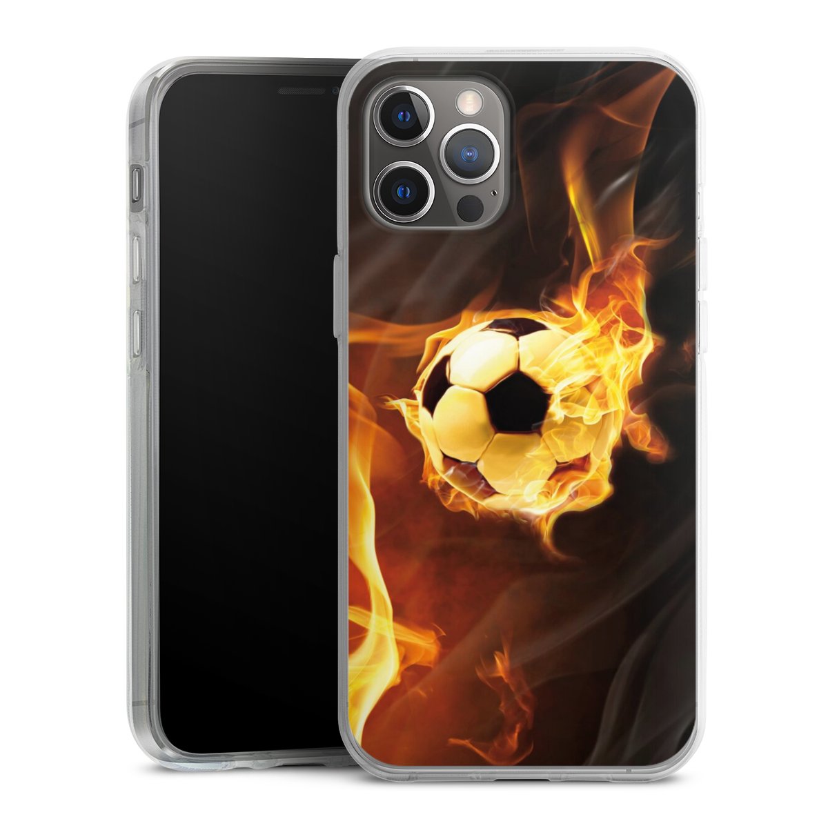 iPhone 12 Pro Max Handy Silikon Hülle Case transparent Handyhülle Ball Fire Soccer Silikon Case