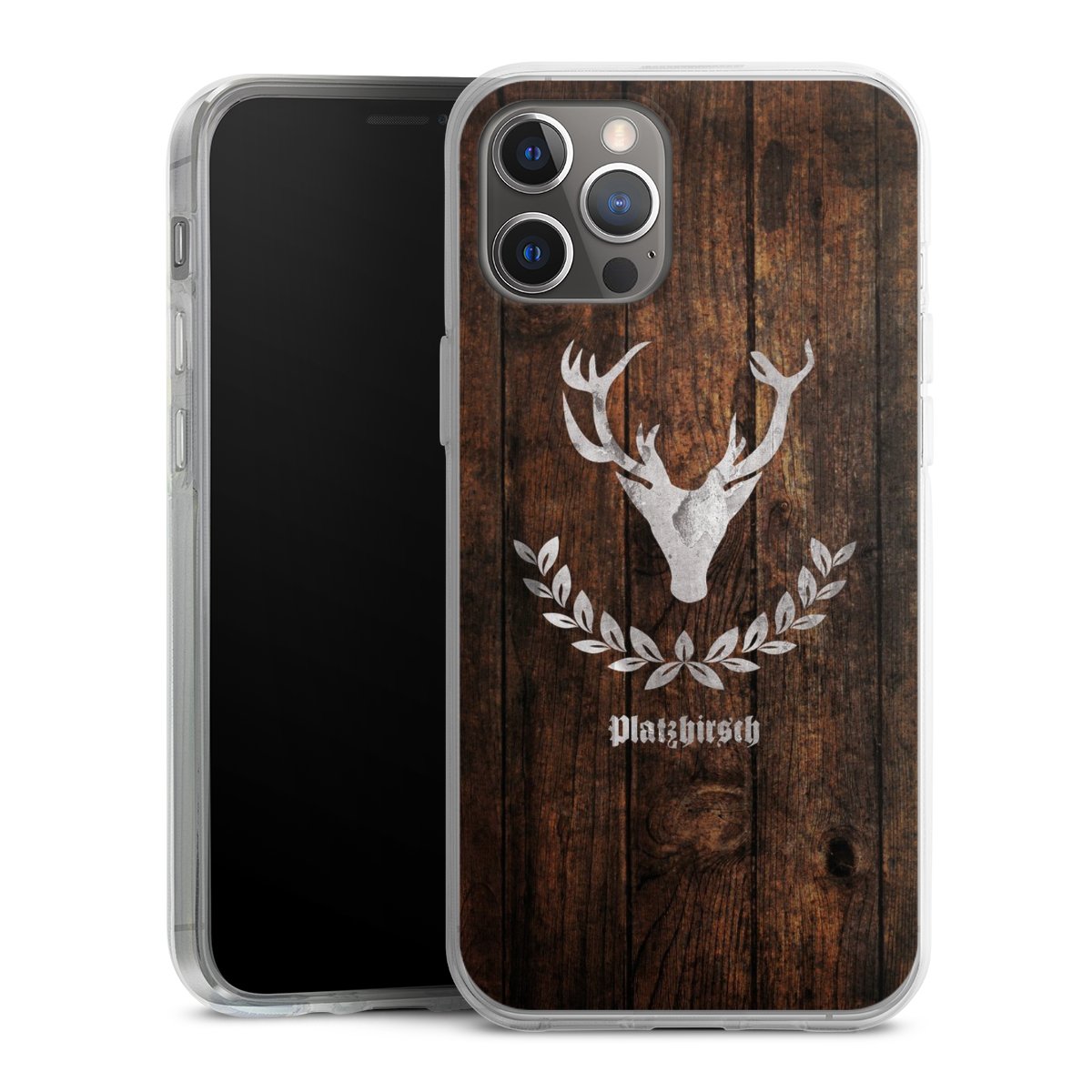 iPhone 12 Pro Max Handy Silikon Hülle Case transparent Handyhülle Deer Wood Wooden Look Silikon Case