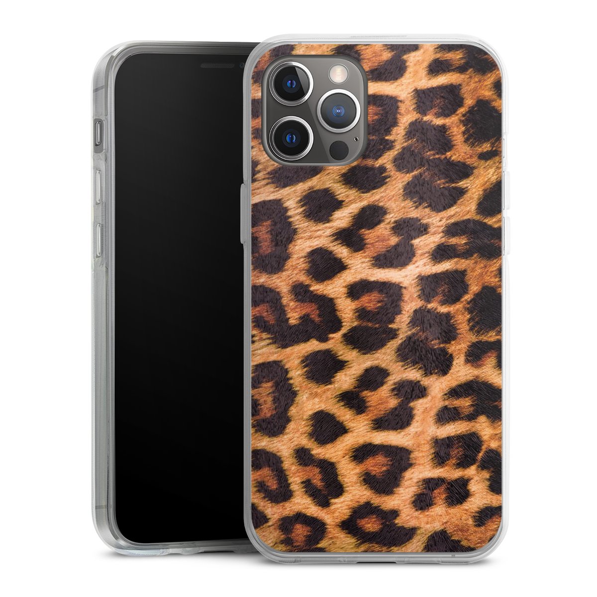 iPhone 12 Pro Max Handy Silikon Hülle Case transparent Handyhülle Animal Print Leopard Fur Silikon Case