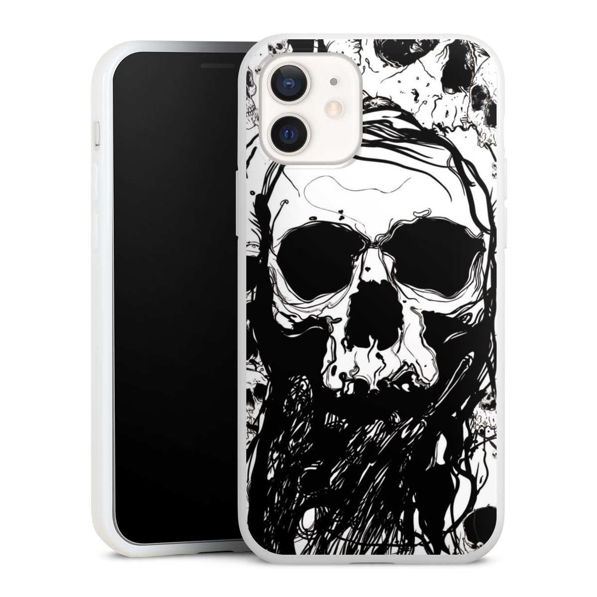 iPhone 12 Handy Silikon Hülle Case weiß Handyhülle Totenkopf Halloween Silikon Case