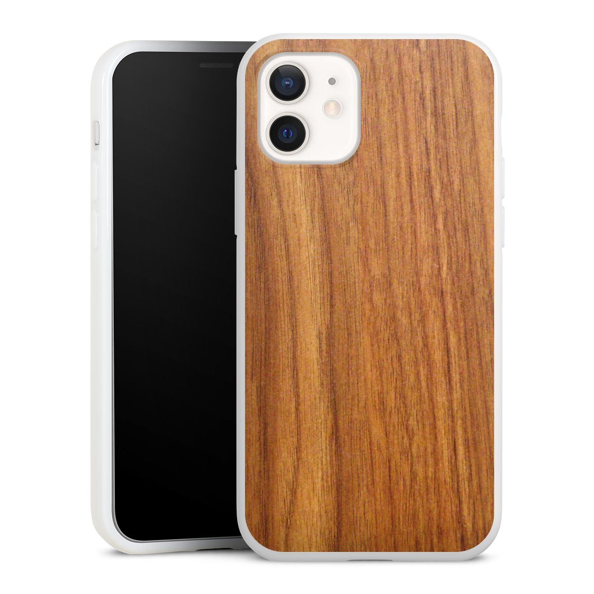 iPhone 12 Handy Silikon Hülle Case weiß Handyhülle Wood Larch Wooden Look Silikon Case