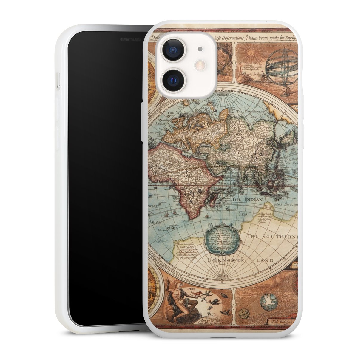 iPhone 12 Handy Silikon Hülle Case weiß Handyhülle World Map Vintage Map Silikon Case