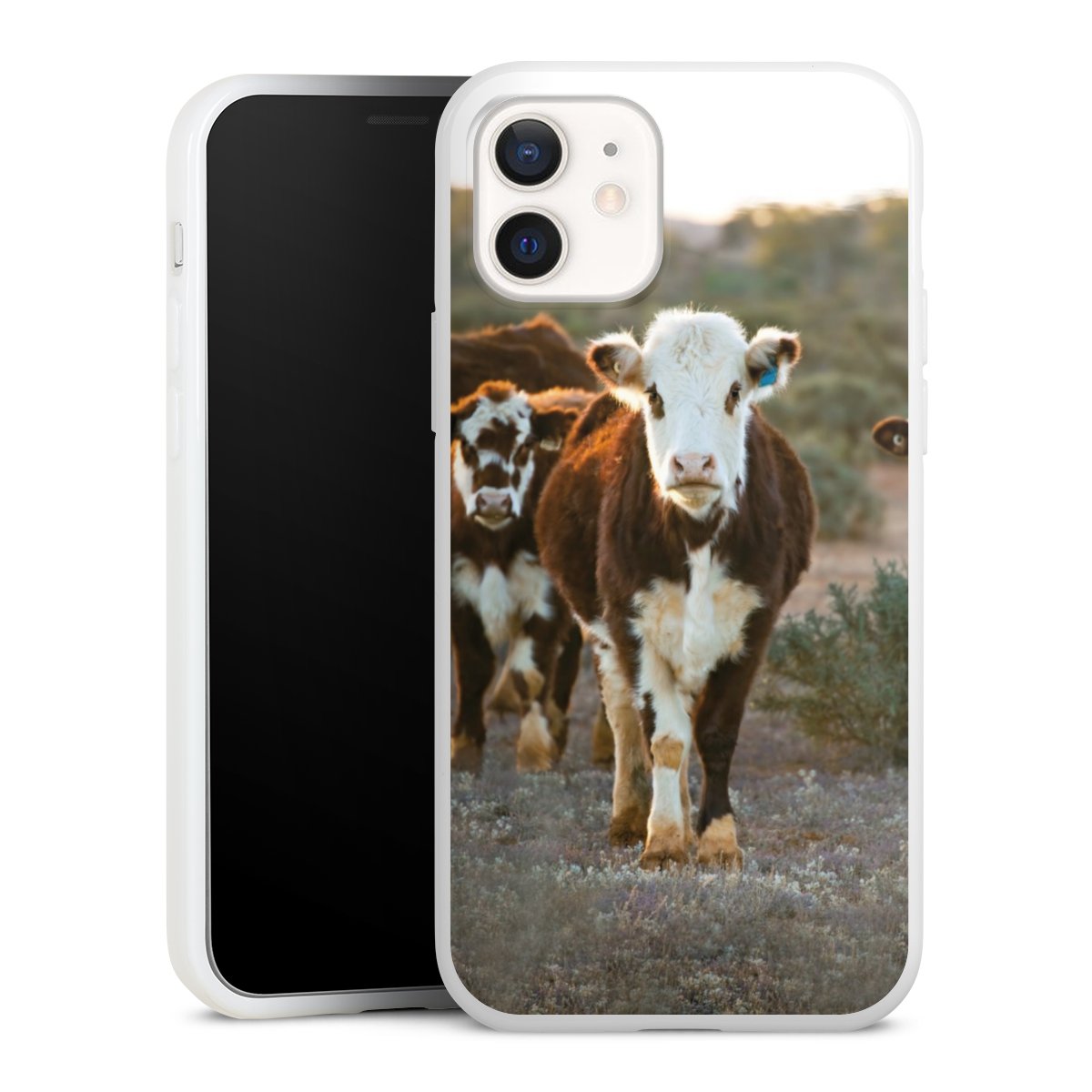 iPhone 12 Handy Silikon Hülle Case weiß Handyhülle Cow Farmer Calf Silikon Case