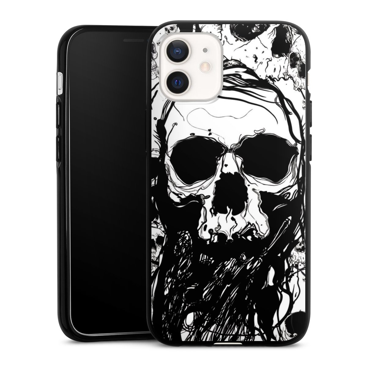 iPhone 12 Handy Silikon Hülle Case schwarz Handyhülle Totenkopf Halloween