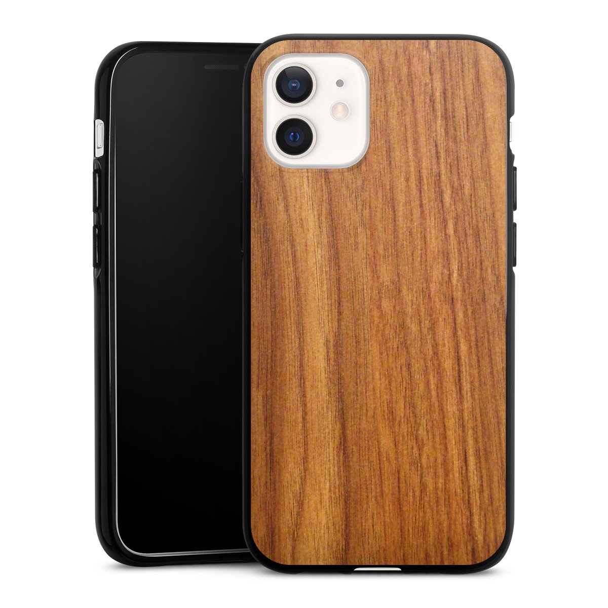 iPhone 12 Handy Silikon Hülle Case schwarz Handyhülle Wood Larch Wooden Look