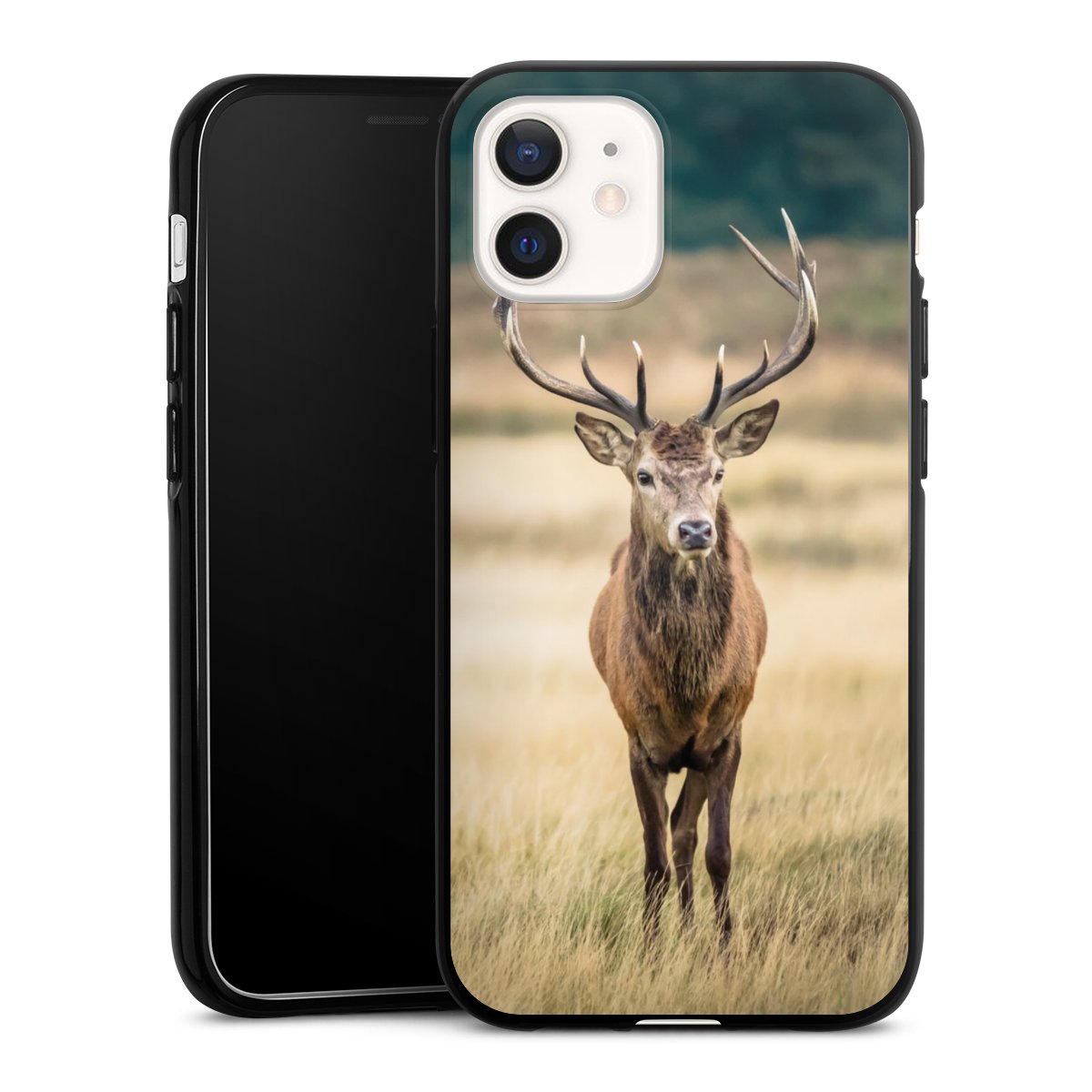 iPhone 12 Handy Silikon Hülle Case schwarz Handyhülle Deer Meadow Forrest