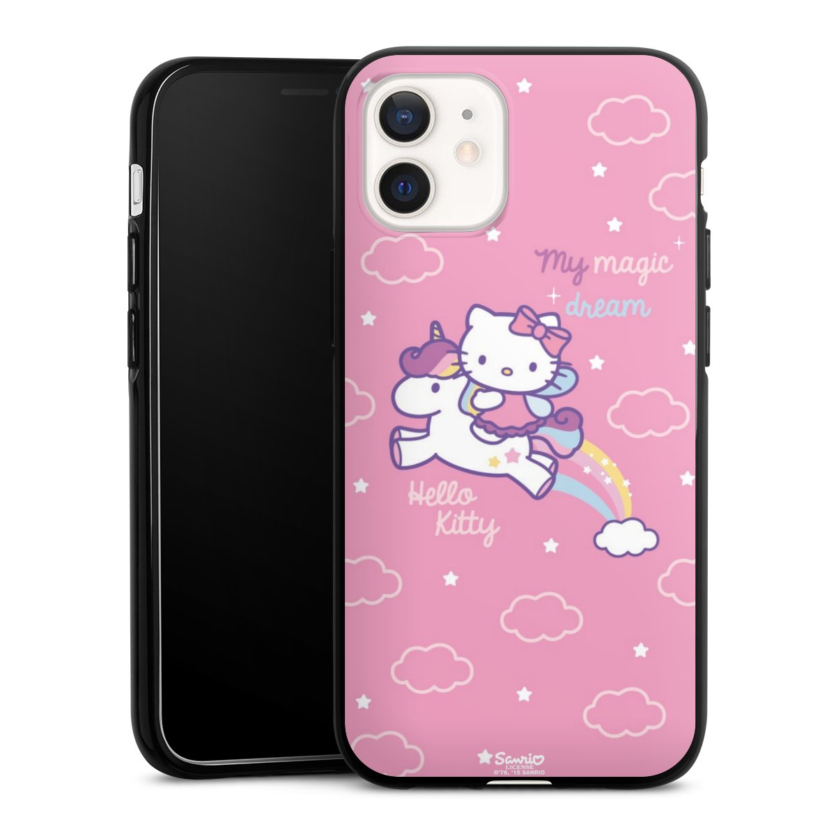 iPhone 12 Handy Silikon Hülle Case schwarz Handyhülle Einhorn Official Licensed Product Hello Kitty