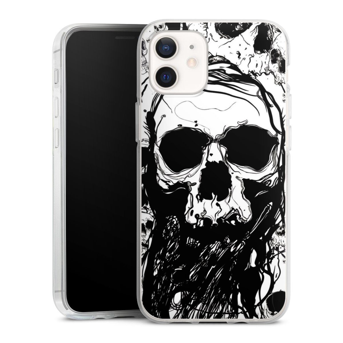 iPhone 12 Handy Silikon Hülle Case transparent Handyhülle Totenkopf Halloween Silikon Case