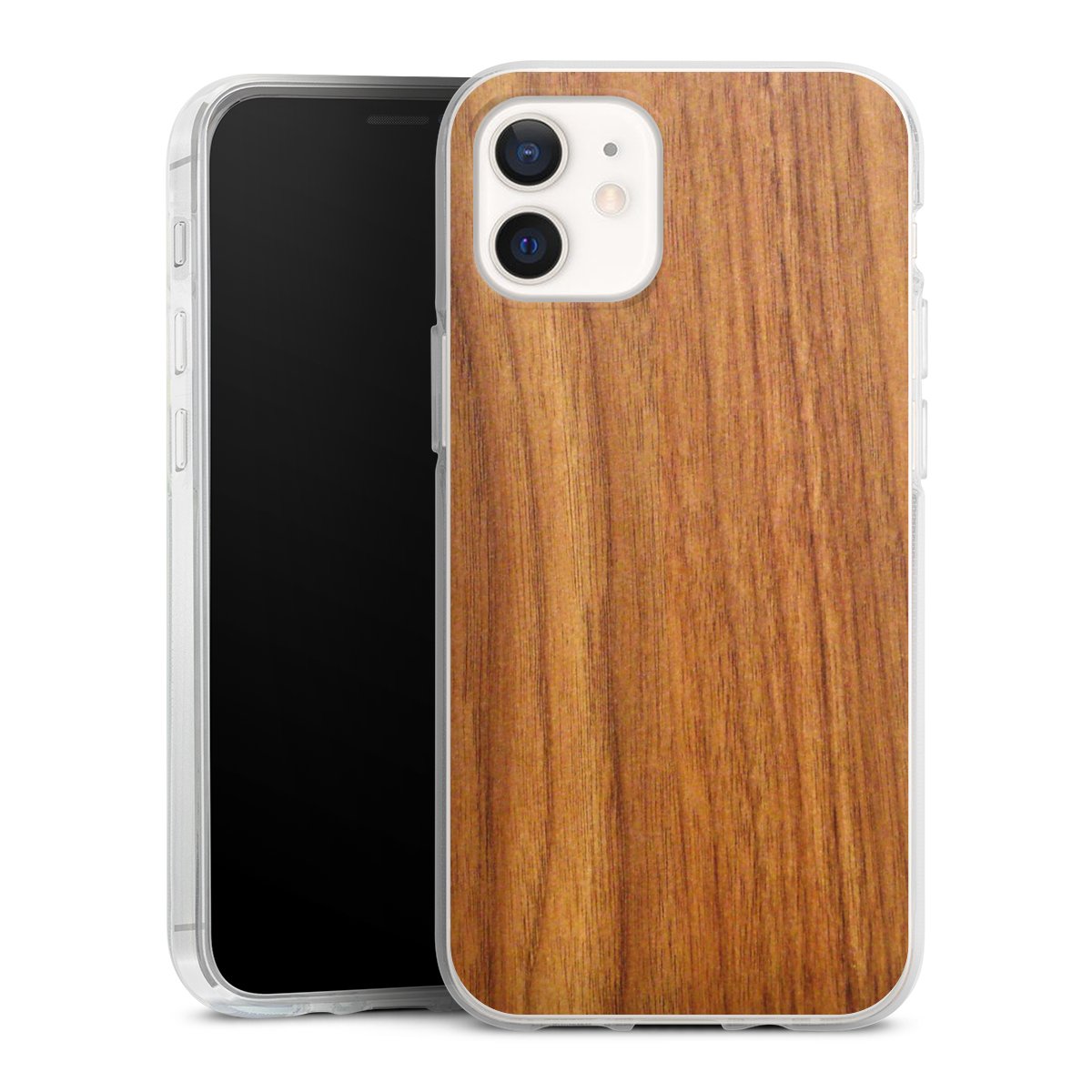 iPhone 12 Handy Silikon Hülle Case transparent Handyhülle Wood Larch Wooden Look Silikon Case