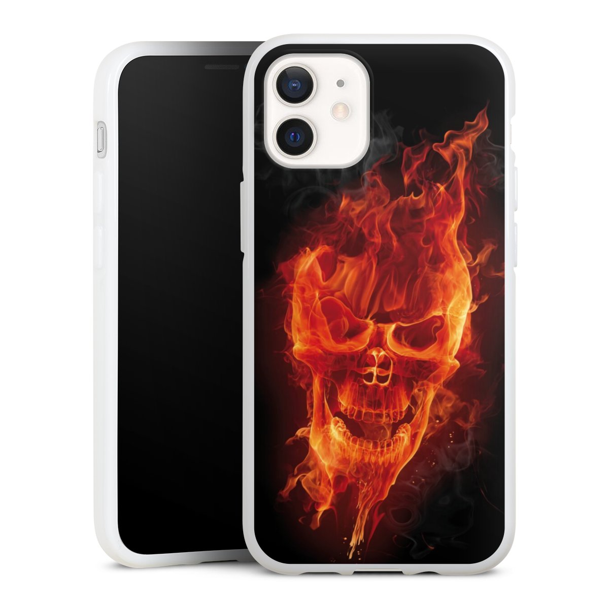 iPhone 12 mini Handy Silikon Hülle Case weiß Handyhülle Totenkopf Skull Fire Silikon Case