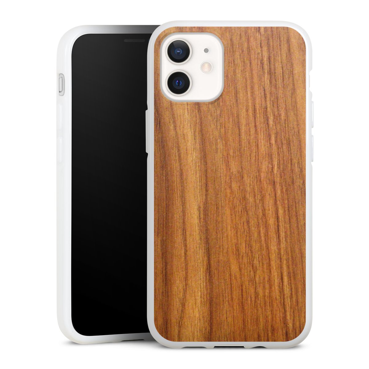 iPhone 12 mini Handy Silikon Hülle Case weiß Handyhülle Wood Larch Wooden Look Silikon Case